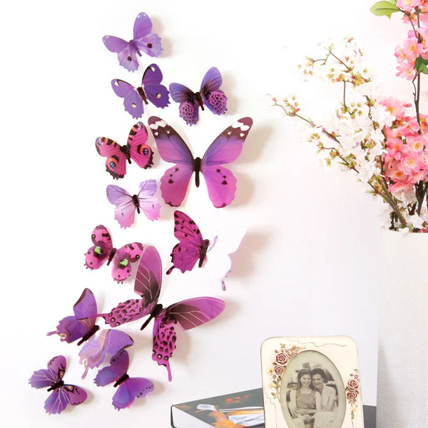 Autocollants muraux papillons 3D en PVC, 12 pièces, cadeau du nouvel an, décorations pour la maison, papier peint auto-adhésif pour salon