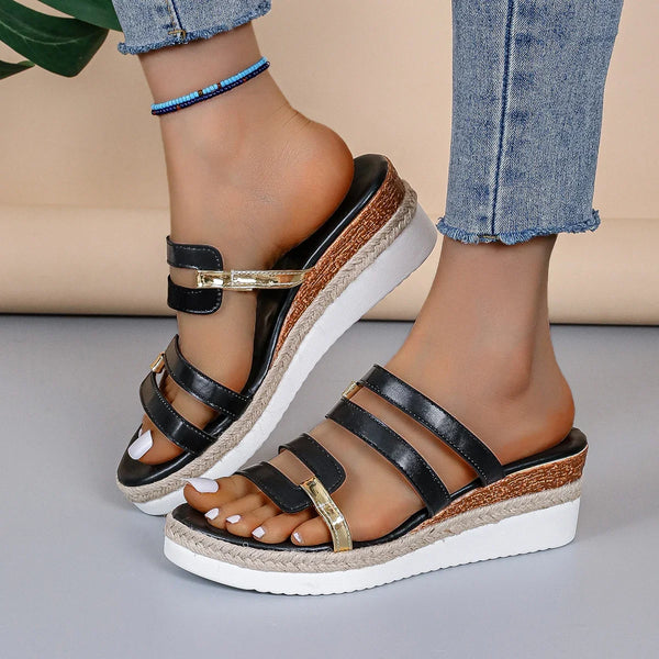 Pantoufles compensées pour femmes, sandales d'été à plateforme, chaussures de plage décontractées, diapositives de luxe durables, nouvelle collection 2024