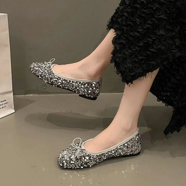Chaussures plates pour femmes 2026, nouveau design à sequins, souples et antidérapantes, type ballerines, confortables pour le travail
