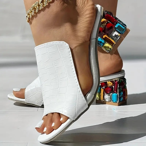 Femmes sandales en cristal 2024 nouveau printemps été sandales à bout ouvert talons carrés plage mode sandales femmes Sandalias De Mujer