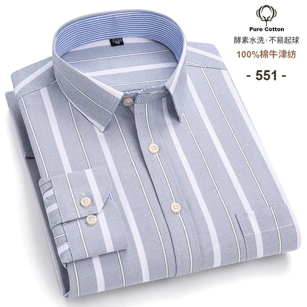 Chemises Oxford à manches longues pour hommes, 100% coton, décontracté, Plaid doux, coupe régulière, robe formelle, chemisier social, vêtements masculins S-7XL
