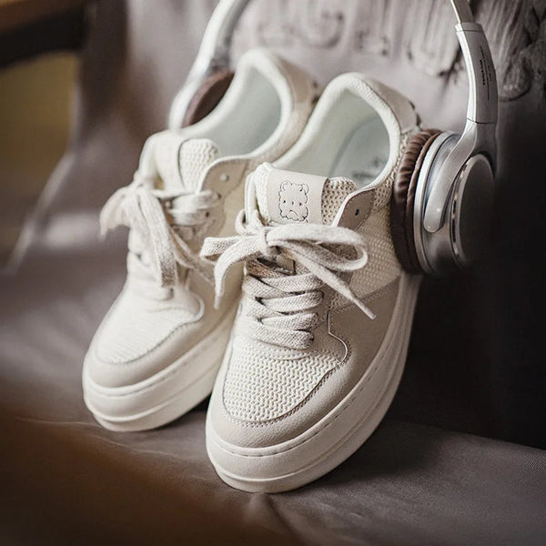 Maden Patchwork été maille respirant blanc baskets hommes semelle épaisse bas chaussures décontractées à lacets bout rond chaussures de rue