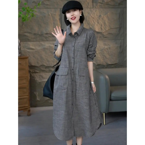 Robe décontractée avancée pour femmes, nouvelle Collection d'automne, manches longues, tempérament ample, chemise rayée