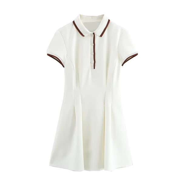 MUJER 2025 robes courtes blanches pour femmes Polo printemps Mini robe femme côtelé à manches courtes femmes robes robes élégantes
