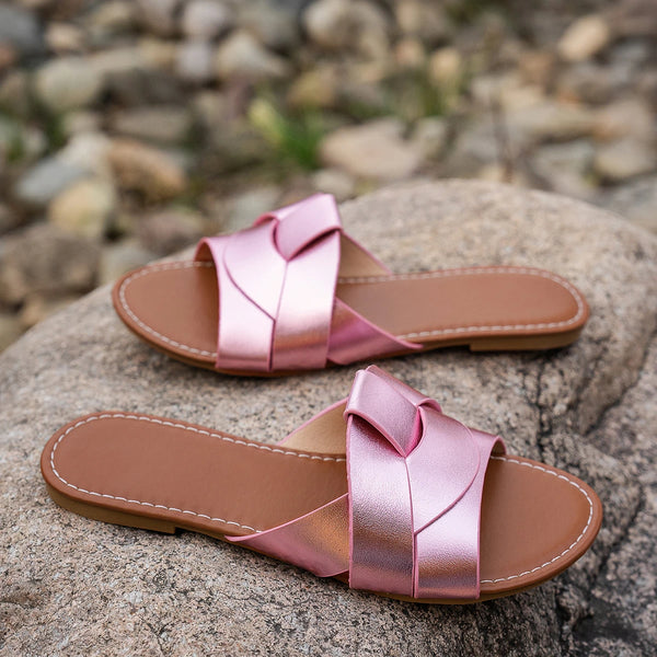 Sandales plates d'été De couleur unie, pantoufles d'extérieur à bout ouvert, chaussures De plage pour femmes, grande taille, diapositives, 2025 