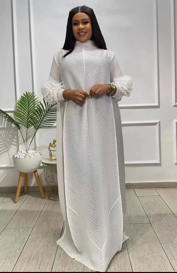 Robe musulmane plissée à fleurs pour femmes, Abaya de Dubaï, Kaftan modeste, Broderie froncée, Robe décontractée, Longueur au sol, Couleur unie, Eid