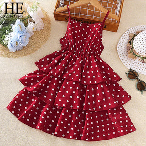 Robe de princesse d'été pour enfants de 4 à 12 ans, robe de gâteau à pois pour filles, robes formelles d'anniversaire, fête d'anniversaire, vacances à la plage