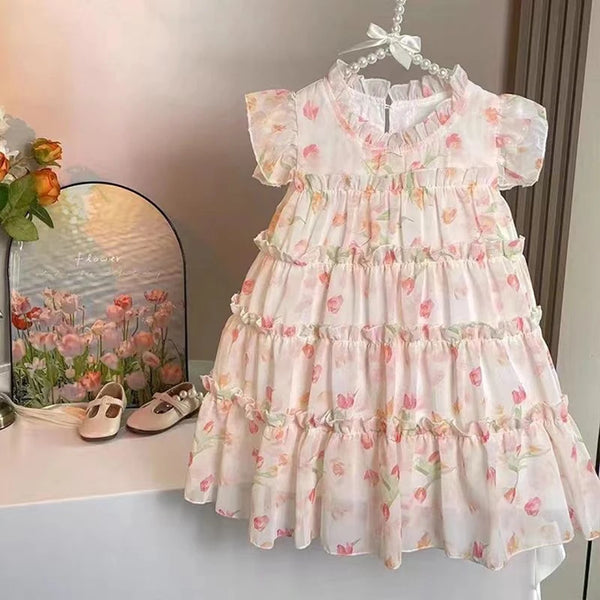 Robe d'été pour filles, nouvelle Version coréenne, robe florale élégante pour enfants, robe de princesse Super féerique pour petites filles, 2025