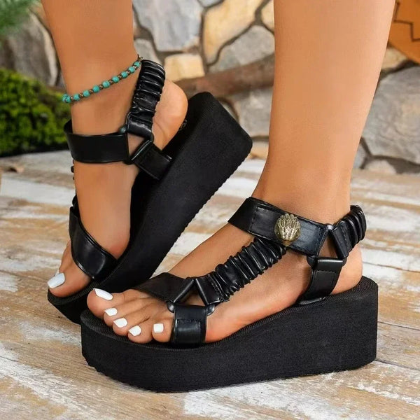 Sandales à plateforme 2025 été plat femmes chaussures pied talons hauts sandales de plage en plein air tout-match pantoufles décontractées grande taille sandales