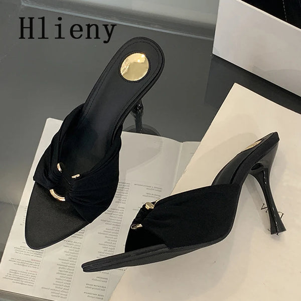 Hlieny Design boucle en métal pantoufle moderne femmes mode été talons hauts Sexy bout pointu discothèque sandales Stripper chaussures
