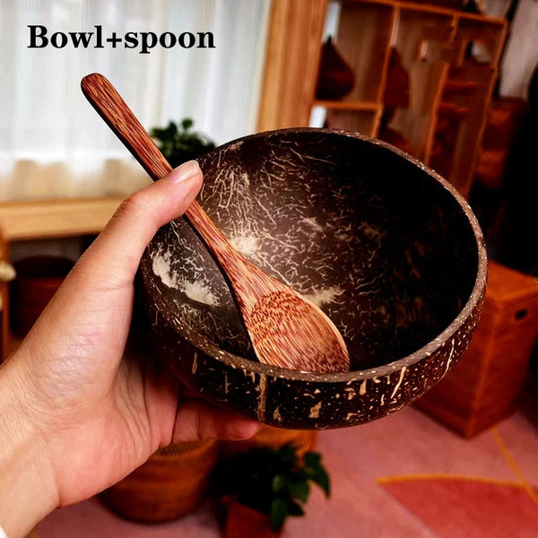 Ensemble de bols à noix de coco naturel, bol à salade en bois Ramen, ensemble de cuillères en bois de noix de coco, Smoothie, vaisselle de cuisine, bol à noix de coco
