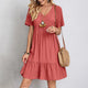 Robe d'été unie pour femmes, style bohémien, col en V, manches courtes, volants, ample, ligne A, Mini robe élégante, plage, fête, rue