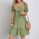 Robe d'été unie pour femmes, style bohémien, col en V, manches courtes, volants, ample, ligne A, Mini robe élégante, plage, fête, rue