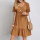 Robe d'été unie pour femmes, style bohémien, col en V, manches courtes, volants, ample, ligne A, Mini robe élégante, plage, fête, rue