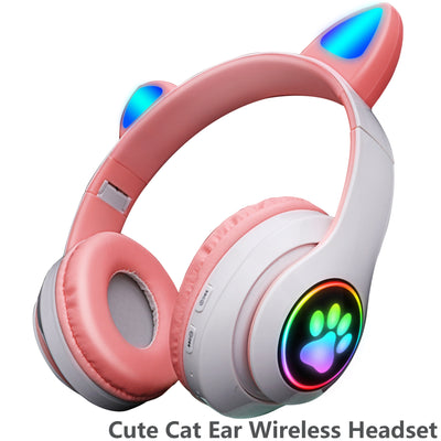Écouteurs sans fil Bluetooth avec oreilles de chat roses, casque d'écoute stéréo pliable avec Microphone, musique, cadeau pour enfant et fille