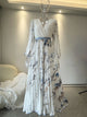 2025 Women Long Sleeve Maxi Long Dresses Floral Printed Pleated A-line Fashion V-neck High Quality Lady Elegant Casual Dress