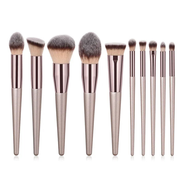 Ensemble de pinceaux de maquillage, couleur champagne, pour fond de teint, poudre, blush, fard à barrage, mélange Kabuki, outil de beauté, 10 pièces