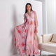 2025 Romantic Pink Rose Printed Muslim Maxi Dress for Women Boho-Chic Flowy Islamic-Inspired Attire with Ruffled Details