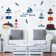 Autocollants Muraux Bateau à Voile et Phare, Décoration de Fond pour Chambre, Salon, TV, Canapé, Papier Peint Mural Artistique