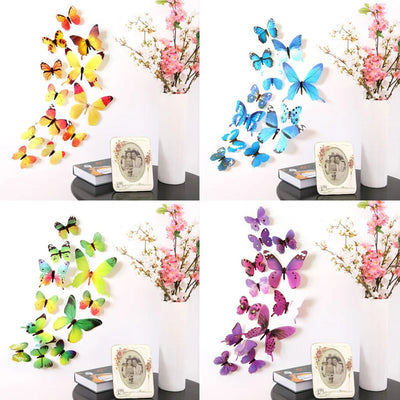 Autocollants muraux papillons 3D en PVC, 12 pièces, cadeau du nouvel an, décorations pour la maison, papier peint auto-adhésif pour salon