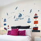 Autocollants Muraux Bateau à Voile et Phare, Décoration de Fond pour Chambre, Salon, TV, Canapé, Papier Peint Mural Artistique
