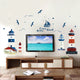 Autocollants Muraux Bateau à Voile et Phare, Décoration de Fond pour Chambre, Salon, TV, Canapé, Papier Peint Mural Artistique