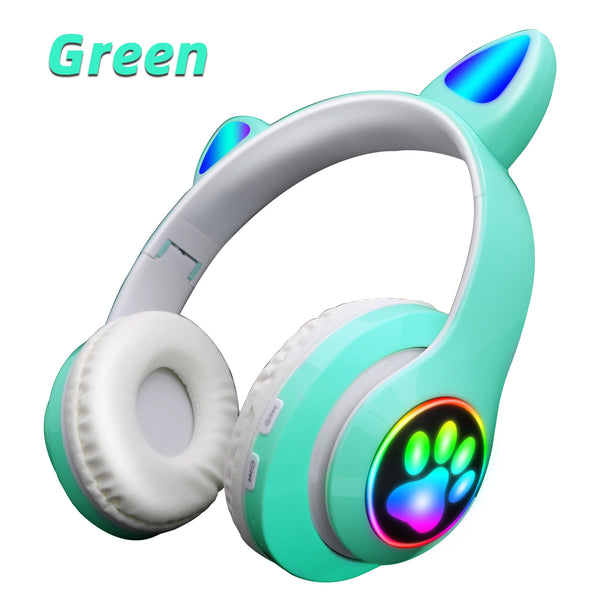 Écouteurs sans fil Bluetooth avec oreilles de chat roses, casque d'écoute stéréo pliable avec Microphone, musique, cadeau pour enfant et fille