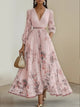 2025 Women Long Sleeve Maxi Long Dresses Floral Printed Pleated A-line Fashion V-neck High Quality Lady Elegant Casual Dress