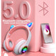Écouteurs sans fil Bluetooth avec oreilles de chat roses, casque d'écoute stéréo pliable avec Microphone, musique, cadeau pour enfant et fille