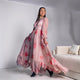 2025 Romantic Pink Rose Printed Muslim Maxi Dress for Women Boho-Chic Flowy Islamic-Inspired Attire with Ruffled Details