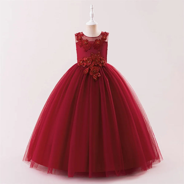 Robes de demoiselle d'honneur blanches pour adolescentes, robe de soirée de mariage en dentelle à fleurs pour enfants, robe de princesse élégante pour filles, robes de soirée formelles