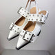 Nouvelles sandales plates pour femmes, chaussures à boucle métallique tendance, chaussures à bout pointu, chaussures peu profondes, sandales slingbacks pour femmes