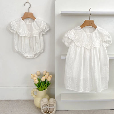 Robe d'été pour sœurs, body pour bébé, robe brodée de fleurs, barboteuse pour bébés filles, tenue pour tout-petits, tenues pour sœurs de famille