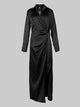 Robe chemise élégante en polyester pour femme, robe à revers, manches longues, taille nouée, robe maxi, document monochrome, nouveau, 2025