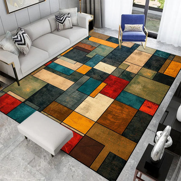 Tapis géométrique abstrait nordique pour salon, décoration en peluche pour la maison, rétro, non ald, polymères de sol, lavable, chambre à coucher, tapis de tous les jours