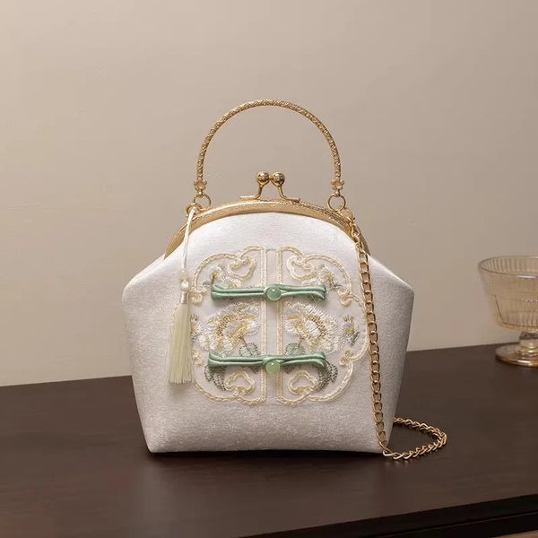 Vintage broderie dentelle fleurs coquille serrure sacs à main pour femmes sac de mariage petite chaîne femmes épaule sac à bandoulière sacs à franges