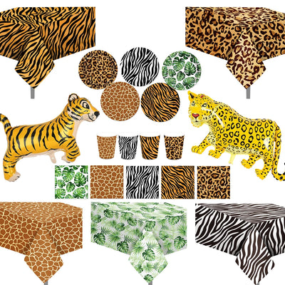 Vaisselle jetable animaux Safari, nappe imprimée léopard, assiettes, tasses, serviettes, ballons pour décorations de fête d'anniversaire Safari dans la Jungle
