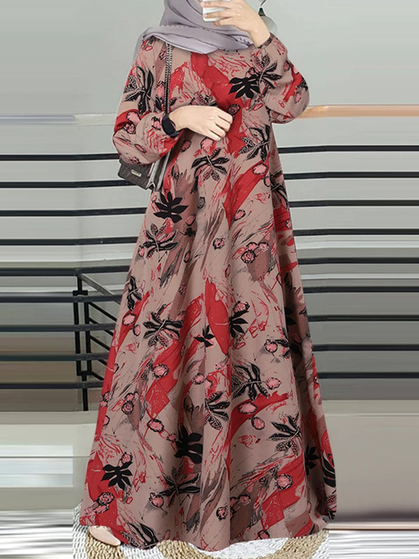 ZANZEA-Robe vintage élégante à manches longues pour femmes musulmanes, vêtements islamiques de Dubaï, imprimé floral, Turquie Abaya Hijab, robe d'été, 2024