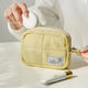 Trousse de maquillage matelassée esthétique, pochette carrée bouffante pour cosmétiques, grande capacité, sac de rangement de soins de la peau de couleur unie pour femmes