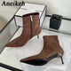Aneikeh-Bottes de rinçage pointues pour femmes, chaussures à talons bas minces, bottes courtes modernes, bottes de créateur vintage, automne et hiver