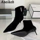 Aneikeh-Bottes de rinçage pointues pour femmes, chaussures à talons bas minces, bottes courtes modernes, bottes de créateur vintage, automne et hiver