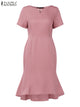 ZANZEA élégant bureau OL robe été femmes col rond manches courtes coupe ajustée fête robes 2025 mode solide queue de poisson ourlet robes