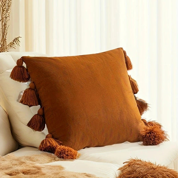 Housse de coussin décorative solide avec glands, taie d'oreiller avec Accent Boho, pour canapé, chambre à coucher, voiture, 1 pièce