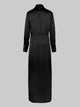 Robe chemise élégante en polyester pour femme, robe à revers, manches longues, taille nouée, robe maxi, document monochrome, nouveau, 2025