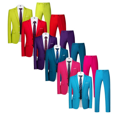 (Blazer + pantalon) hommes Banquet marié costume de mariage 2 pièces mâle formel affaires Social bal fête couleur Pure smoking robe ensemble