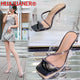 Pantoufles transparentes en PVC, coupe en cristal, chaussures décontractées Sexy à talons hauts, grande taille 35-43 44 45 46, pantoufles transparentes à bout ouvert pour femmes