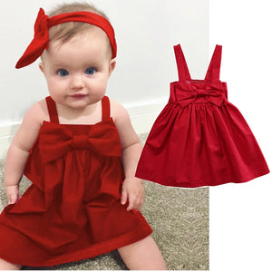 Robe d'été sans manches pour bébé fille de 0 à 36 mois, avec nœud mignon, sans bretelles, dos nu, robe de princesse pour nourrissons filles, rouge uni