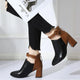 Bottes de rinçage noires pour femmes, talon haut épais, 7cm, fermeture à glissière arrière assortie, cuir PU, décontracté, femme, document, automne