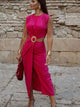 HH femmes taille ouverture conception robe solide col rond sans manches robes fendues mince femme élégante robe de soirée robes Mujer