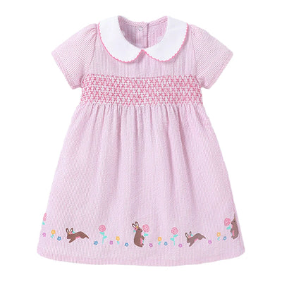 Little maven – robe de plage rose pour filles, imprimé lapin Animal, robes de fête pour enfants de 2 ans, col Peter Pan, robe de fête